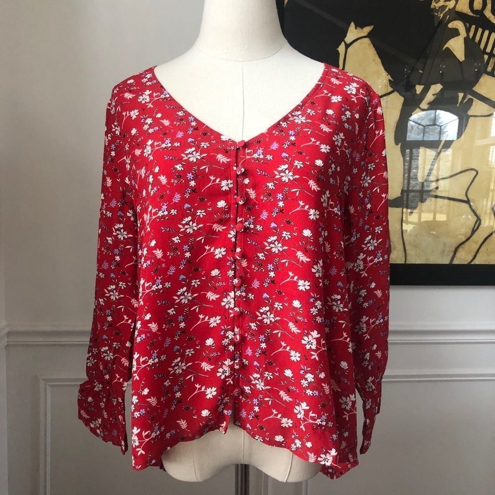 Sanctuary Farrah Floral Button Blouse Red NWOT S